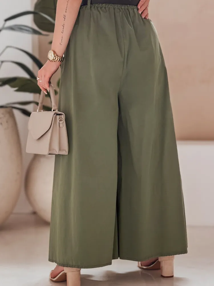 Spodnie Damskie>Dstreet Spódnico-spodnie z paskiem FLOWES khaki UY2593