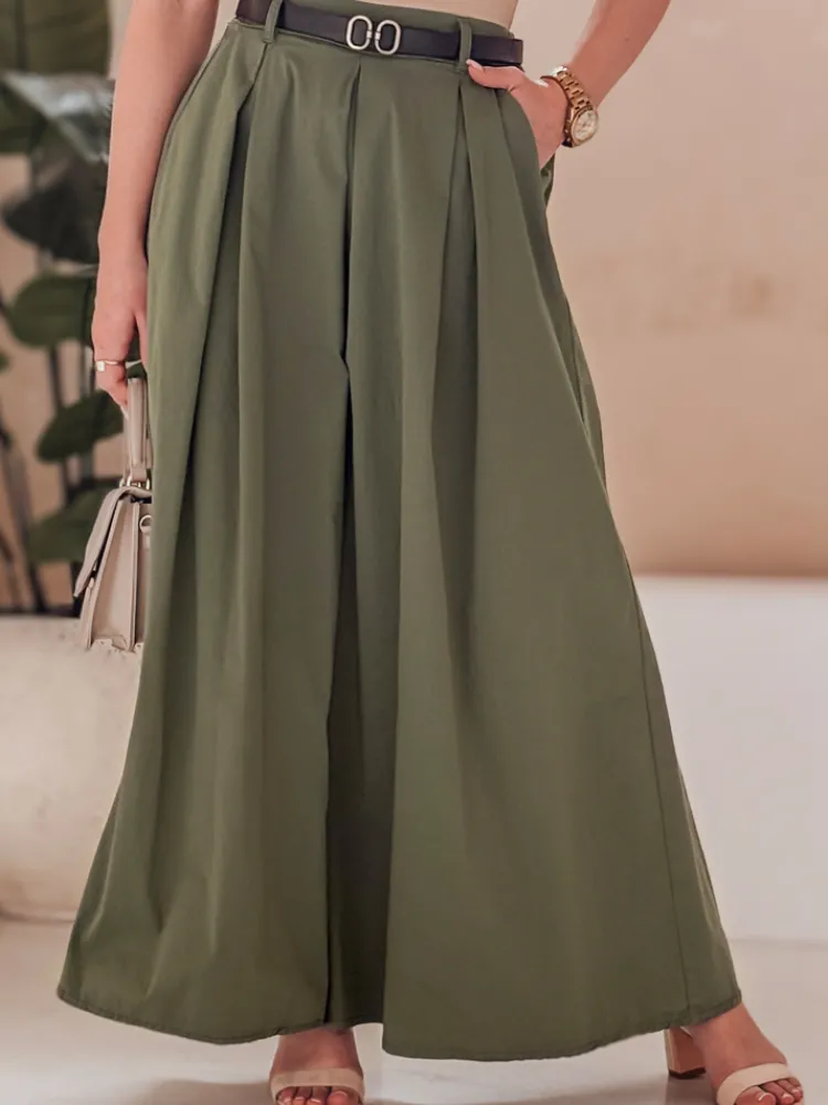 Spodnie Damskie>Dstreet Spódnico-spodnie z paskiem FLOWES khaki UY2593