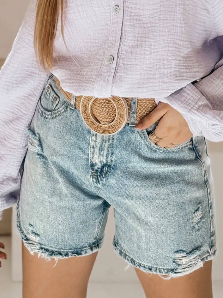 Spodenki Damskie>Dstreet Spodenki damskie jeansowe z paskiem HOT SUMMER niebieskie SY0485