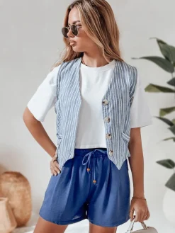 Spodenki Damskie>Dstreet Spodenki damskie materiałowe SUMMER TRIP niebieskie SY0434