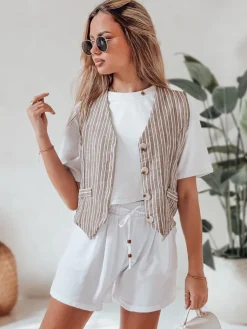 Spodenki Damskie>Dstreet Spodenki damskie materiałowe SUMMER TRIP białe SY0438