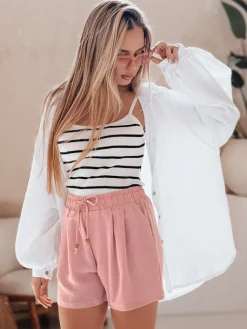 Spodenki Damskie>Dstreet Spodenki damskie materiałowe SUMMER TRIP różowe SY0437