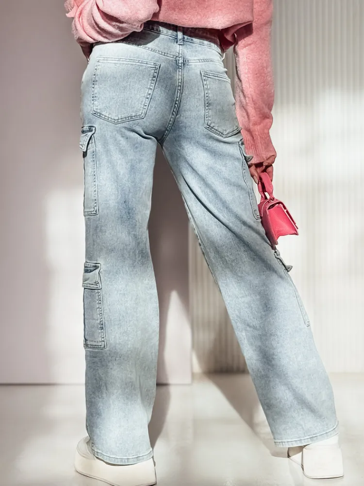 Spodnie Damskie|Jeansy Damskie>Dstreet Spodnie damskie ARGORAVE cargo baggy jeansowe niebieskie UY2226