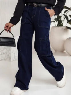 Spodnie Damskie|Jeansy Damskie>Dstreet Spodnie damskie baggy FITZONE jeansowe cargo ciemnoniebieskie UY2243