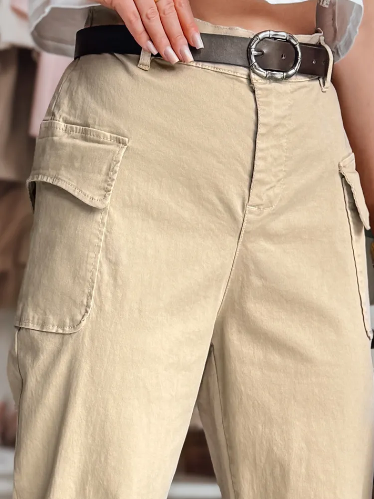 Spodnie Damskie>Dstreet Spodnie damskie baggy GOTRENDI ciemnobeżowe UY2525