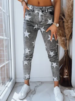 Jeansy Damskie|Spodnie Damskie>Dstreet Spodnie damskie boyfriendy STARS szare UY1486
