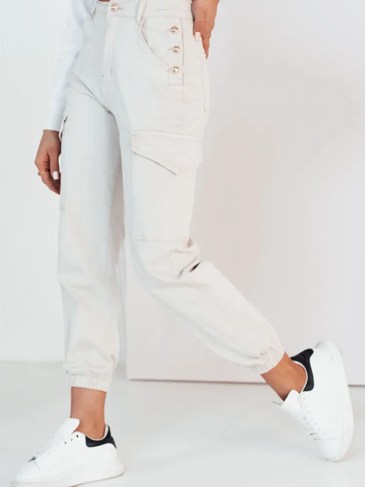 Spodnie Damskie>Dstreet Spodnie damskie cargo RIMANS jasnobeżowe UY1935