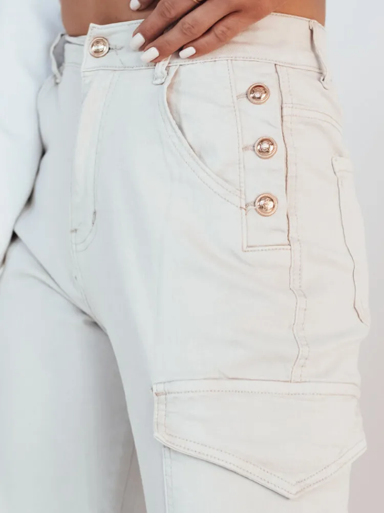 Spodnie Damskie>Dstreet Spodnie damskie cargo RIMANS jasnobeżowe UY1935