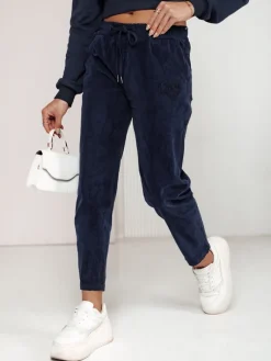 Spodnie Damskie>Dstreet Spodnie damskie casual one size VELVITO sztruksowe granatowe UY2288