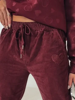 Spodnie Damskie>Dstreet Spodnie damskie casual one size VELVITO sztruksowe bordowe UY2287