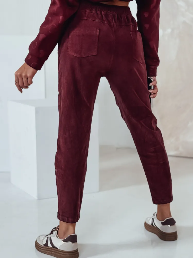 Spodnie Damskie>Dstreet Spodnie damskie casual one size VELVITO sztruksowe bordowe UY2287
