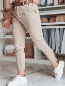 Spodnie Damskie>Dstreet Spodnie damskie casualowe z paskiem MADELINA ciemnobeżowe UY2622