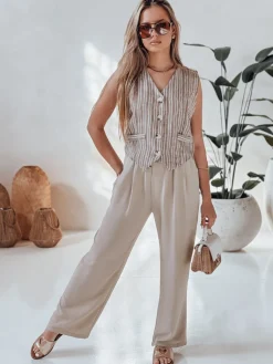 Spodnie Damskie>Dstreet Spodnie damskie casualowe wide leg LOVETRIP khaki UY2637