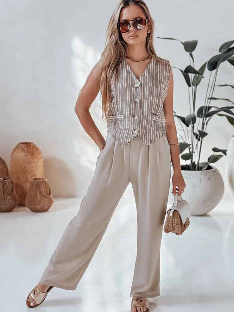 Spodnie Damskie>Dstreet Spodnie damskie casualowe wide leg LOVETRIP khaki UY2637