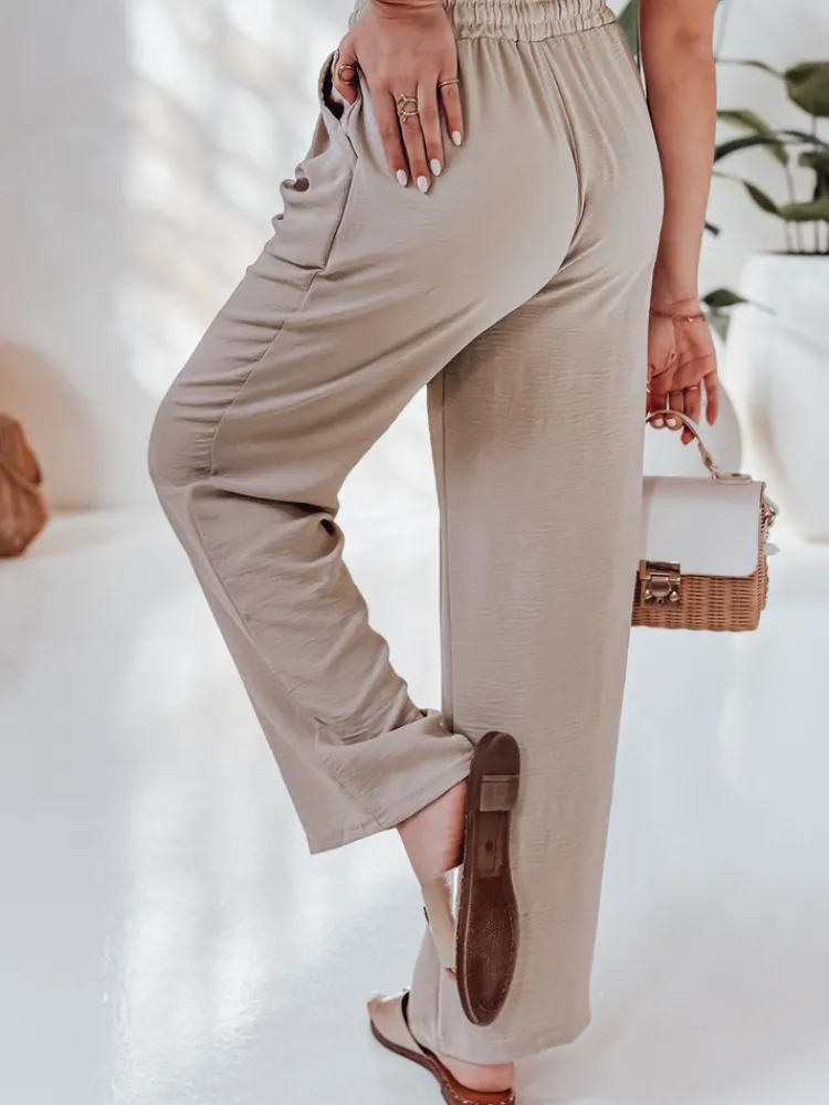 Spodnie Damskie>Dstreet Spodnie damskie casualowe wide leg LOVETRIP khaki UY2637