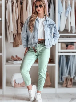 Spodnie Damskie>Dstreet Spodnie damskie casualowe z paskiem MADELINA miętowe UY2624