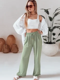 Spodnie Damskie>Dstreet Spodnie damskie casualowe wide leg LOVETRIP zielone UY2639