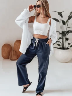Spodnie Damskie>Dstreet Spodnie damskie casualowe wide leg BOHO DAY granatowe UY2649