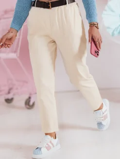 Spodnie Damskie>Dstreet Spodnie damskie casualowe z paskiem SOFELIA jasnożółte UY2507