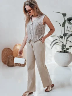 Spodnie Damskie>Dstreet Spodnie damskie casualowe wide leg BOHO DAY khaki UY2648