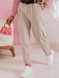 Spodnie Damskie>Dstreet Spodnie damskie casualowe z paskiem SOFELIA mokka UY2505