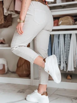 Spodnie Damskie>Dstreet Spodnie damskie casualowe z paskiem MADELINA jasnobeżowe UY2623