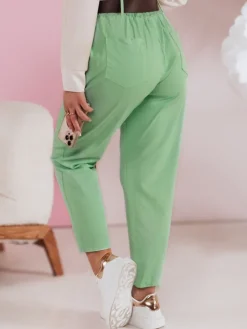 Spodnie Damskie>Dstreet Spodnie damskie casualowe z paskiem SOFELIA jasnozielone UY2506