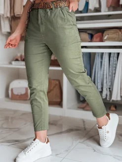 Spodnie Damskie>Dstreet Spodnie damskie casualowe z paskiem MADELINA khaki UY2628