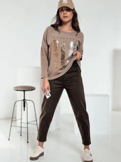 Spodnie Damskie>Dstreet Spodnie damskie chinos CHINSOUL z paskiem brązowe UY2274