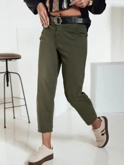 Spodnie Damskie>Dstreet Spodnie damskie chinos CHINSOUL z paskiem oliwkowe UY2272