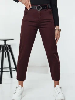 Spodnie Damskie>Dstreet Spodnie damskie chinos CHINSOUL z paskiem bordowe UY2273