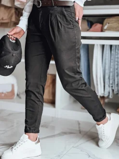 Spodnie Damskie>Dstreet Spodnie damskie chinosy z paskiem MODELA czarne UY2568