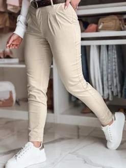 Spodnie Damskie>Dstreet Spodnie damskie chinosy z paskiem MODELA cappuccino UY2566
