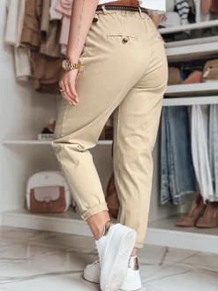 Spodnie Damskie>Dstreet Spodnie damskie chinosy z paskiem RELCIX ciemnobeżowe UY2580