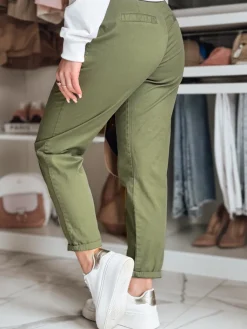 Spodnie Damskie>Dstreet Spodnie damskie chinosy z paskiem MODELA khaki UY2572