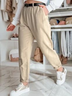 Spodnie Damskie>Dstreet Spodnie damskie chinosy z paskiem TAILANDI latte UY2549