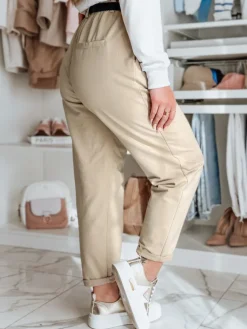 Spodnie Damskie>Dstreet Spodnie damskie chinosy z paskiem TAILANDI latte UY2549