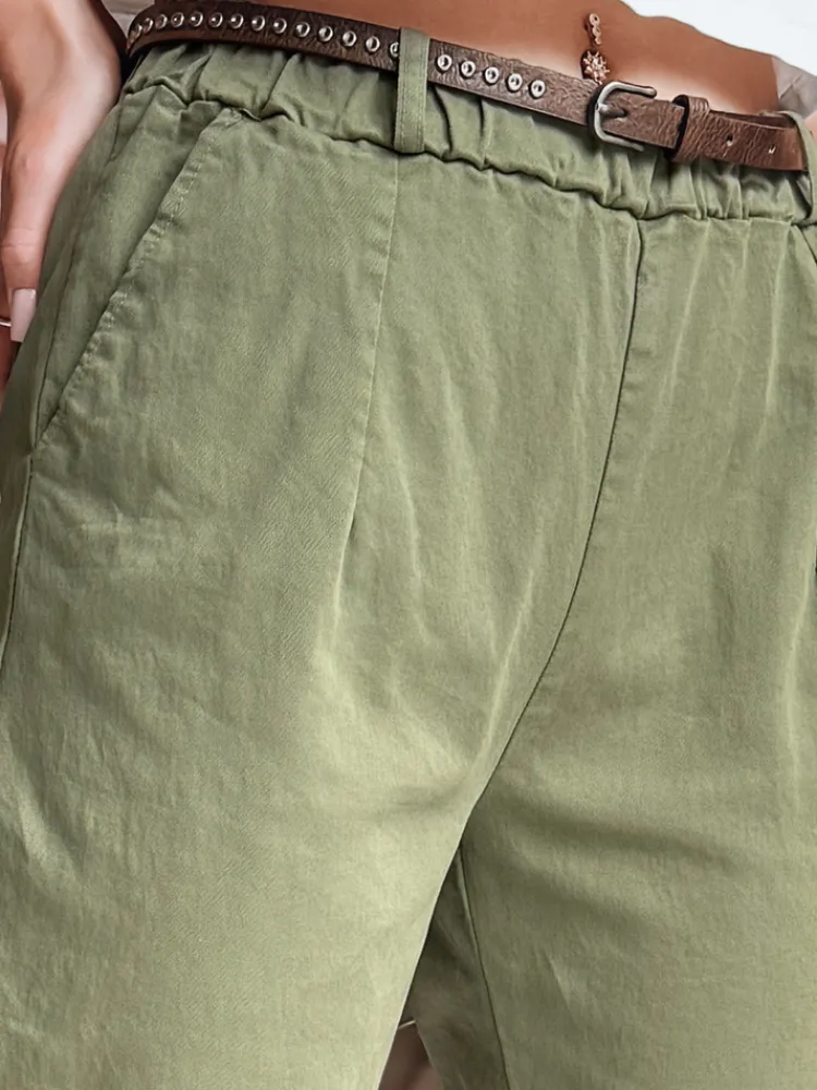 Spodnie Damskie>Dstreet Spodnie damskie chinosy z paskiem RELCIX khaki UY2582
