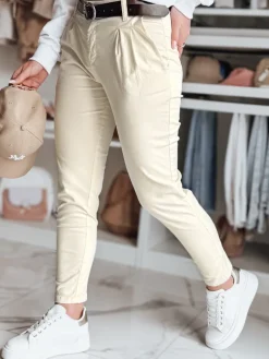 Spodnie Damskie>Dstreet Spodnie damskie chinosy z paskiem MODELA jasnobeżowe UY2570