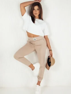 Spodnie Damskie>Dstreet Spodnie damskie dresowe CYFL beżowe UY1808