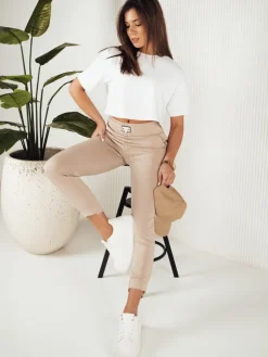 Spodnie Damskie>Dstreet Spodnie damskie dresowe DAVE beżowe UY1813