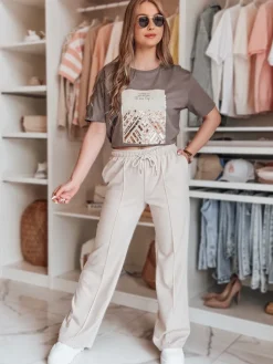 Spodnie Damskie>Dstreet Spodnie damskie dresowe DRESSANIK jasnobeżowe UY2702