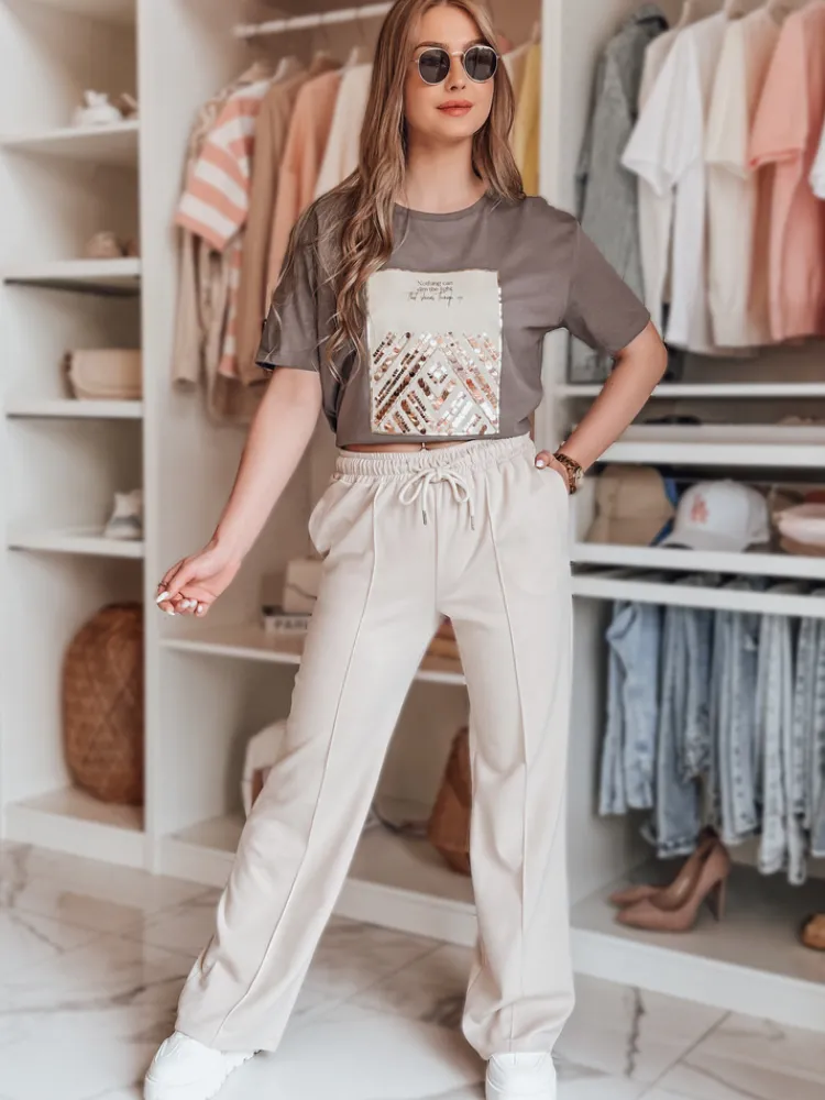 Spodnie Damskie>Dstreet Spodnie damskie dresowe DRESSANIK jasnobeżowe UY2702