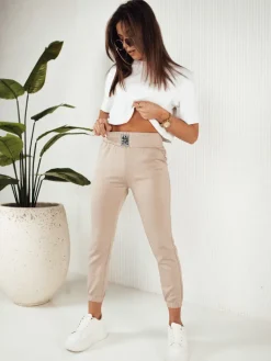 Spodnie Damskie>Dstreet Spodnie damskie dresowe KAROT beżowe UY1811