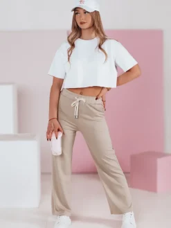 Spodnie Damskie>Dstreet Spodnie damskie dresowe masełko wide leg SOFTIA beżowe UY2403