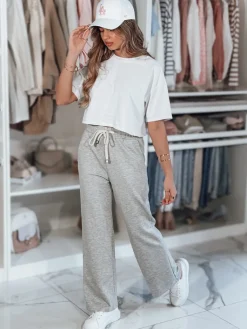 Spodnie Damskie>Dstreet Spodnie damskie dresowe masełko wide leg RELAXON szare UY2402
