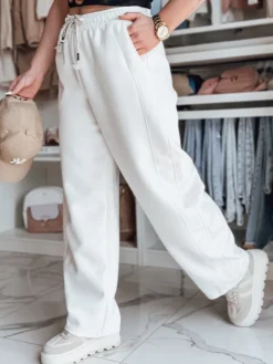 Spodnie Damskie>Dstreet Spodnie damskie dresowe wide leg DRESMOOD PREMIUM ecru UY2687