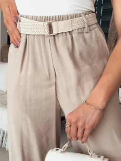 Spodnie Damskie>Dstreet Spodnie damskie dzwony CHIMAS jasnobrązowe UY2107