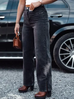 Spodnie Damskie|Jeansy Damskie>Dstreet Spodnie damskie JEANDII jeansowe baggy z przetarciami czarne UY2209