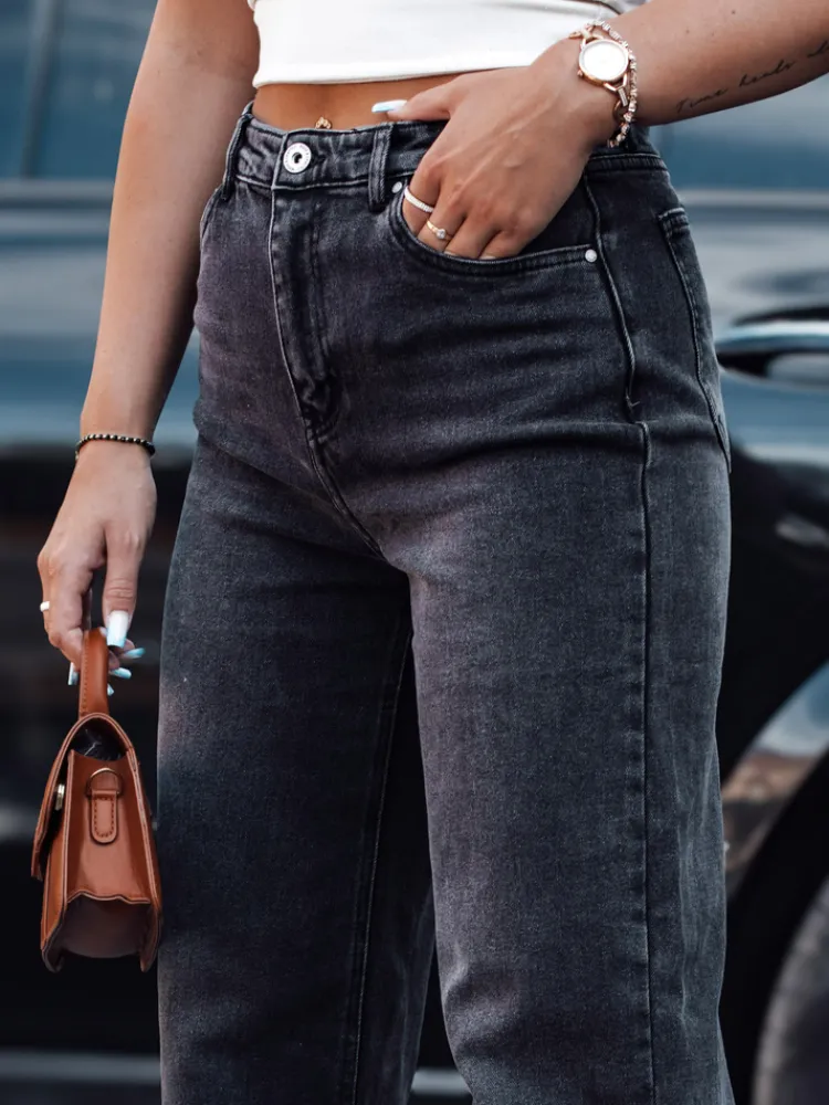 Spodnie Damskie|Jeansy Damskie>Dstreet Spodnie damskie JEANDII jeansowe baggy z przetarciami czarne UY2209